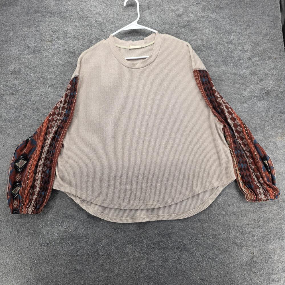 Altar'd State Sweater Pullover Womens M Beige Crew Neck Balloon Sleeve Relaxed